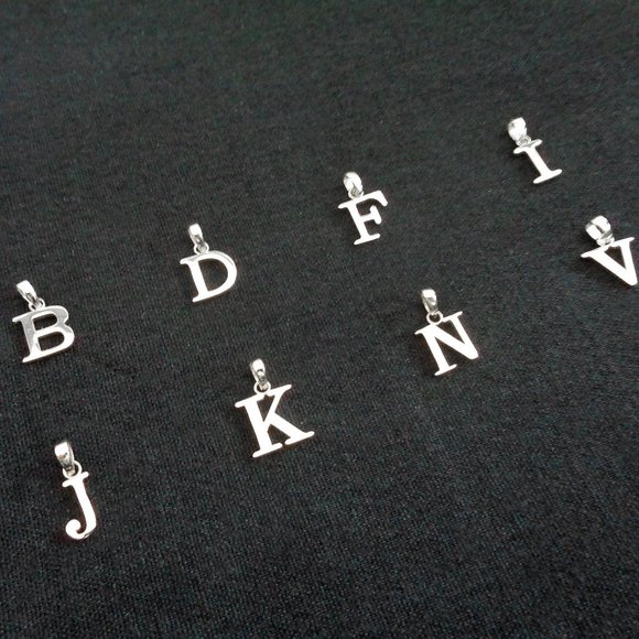 Solid White Gold Letter Charm Necklace Real Gold Initial Necklace Stamped 10K - Picture 3 of 6